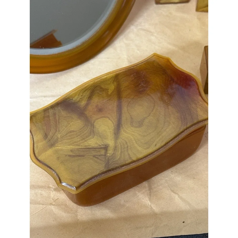 Vintage Bakelite (Tested) 8 Piece Art Deco Vanity Set 1930's with Original Case